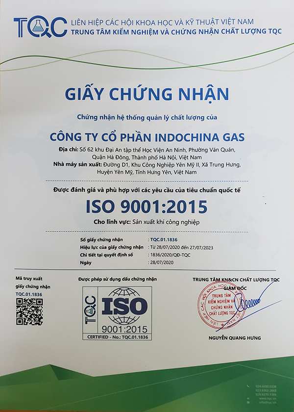 Giấy chứng nhận - Công Ty Cổ Phần Indochina Gas
